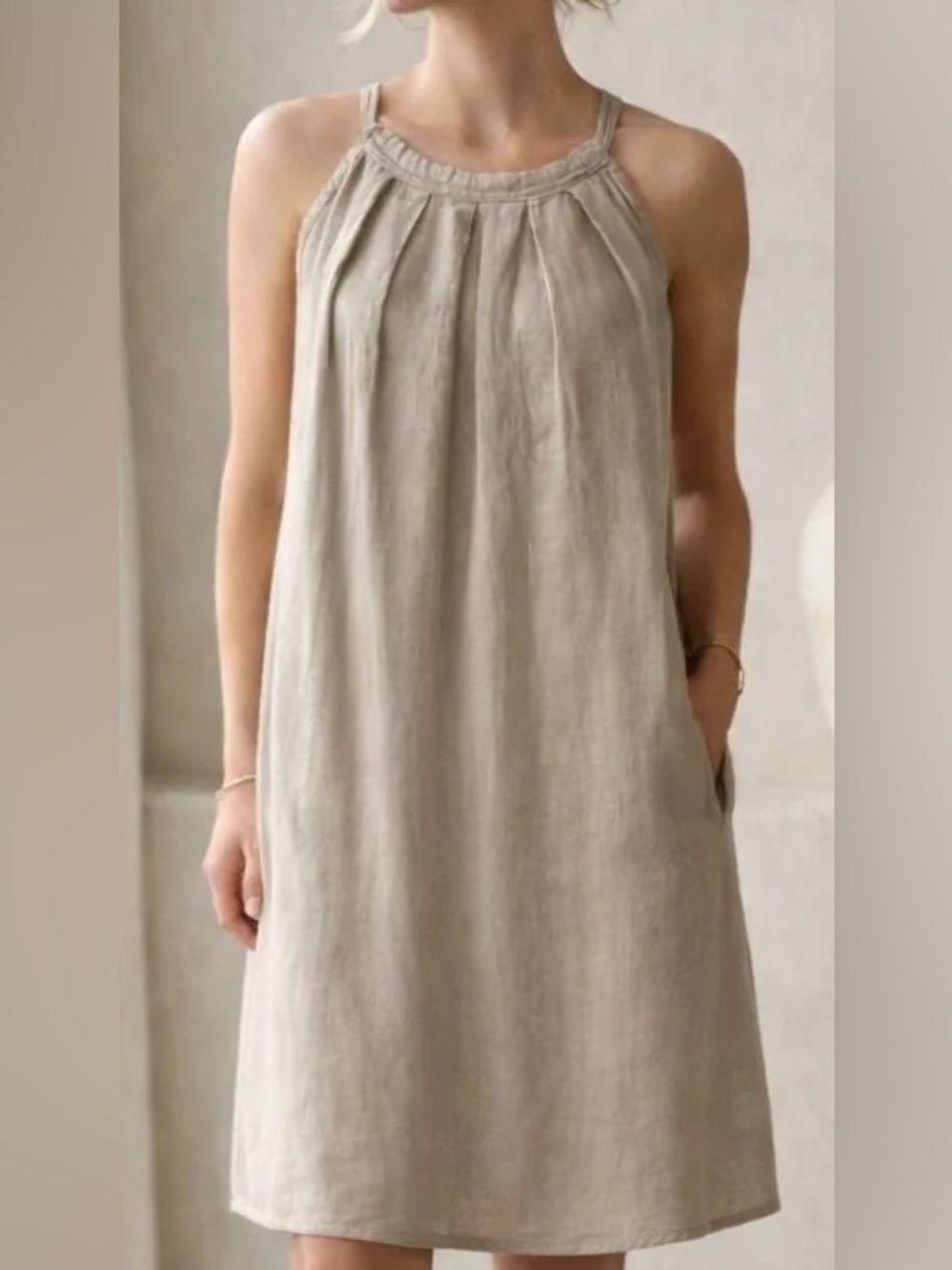 Ambra Linen Dress L Italy Taupe Lagenlook Minimalist Quiet Luxury Sleeveless